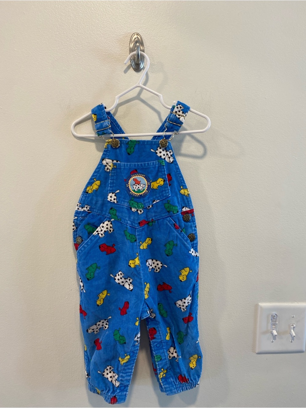 Vintage OshKosh B’Gosh kennel klub cord overalls puppy dog size 18 months 90s